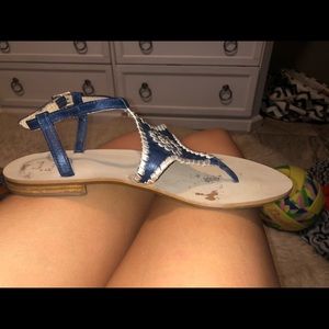 Jack Rogers sandals navy and gold.